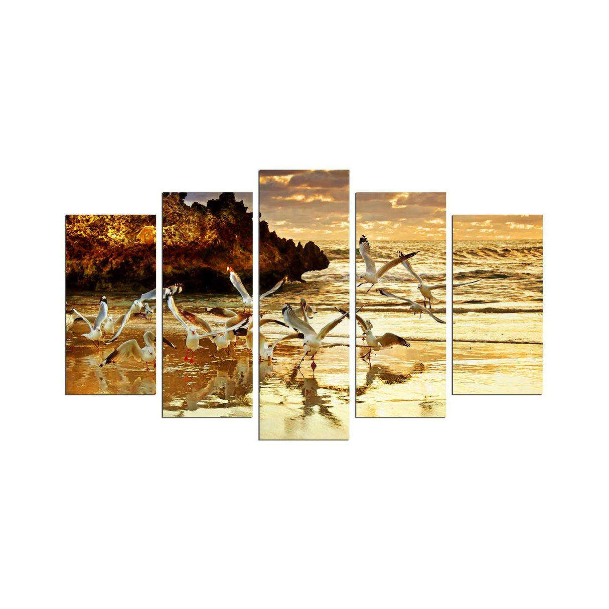 Tablou MDF ( 5 buc ) Popasul Pescarilor, Multicolor, 60x110 cm