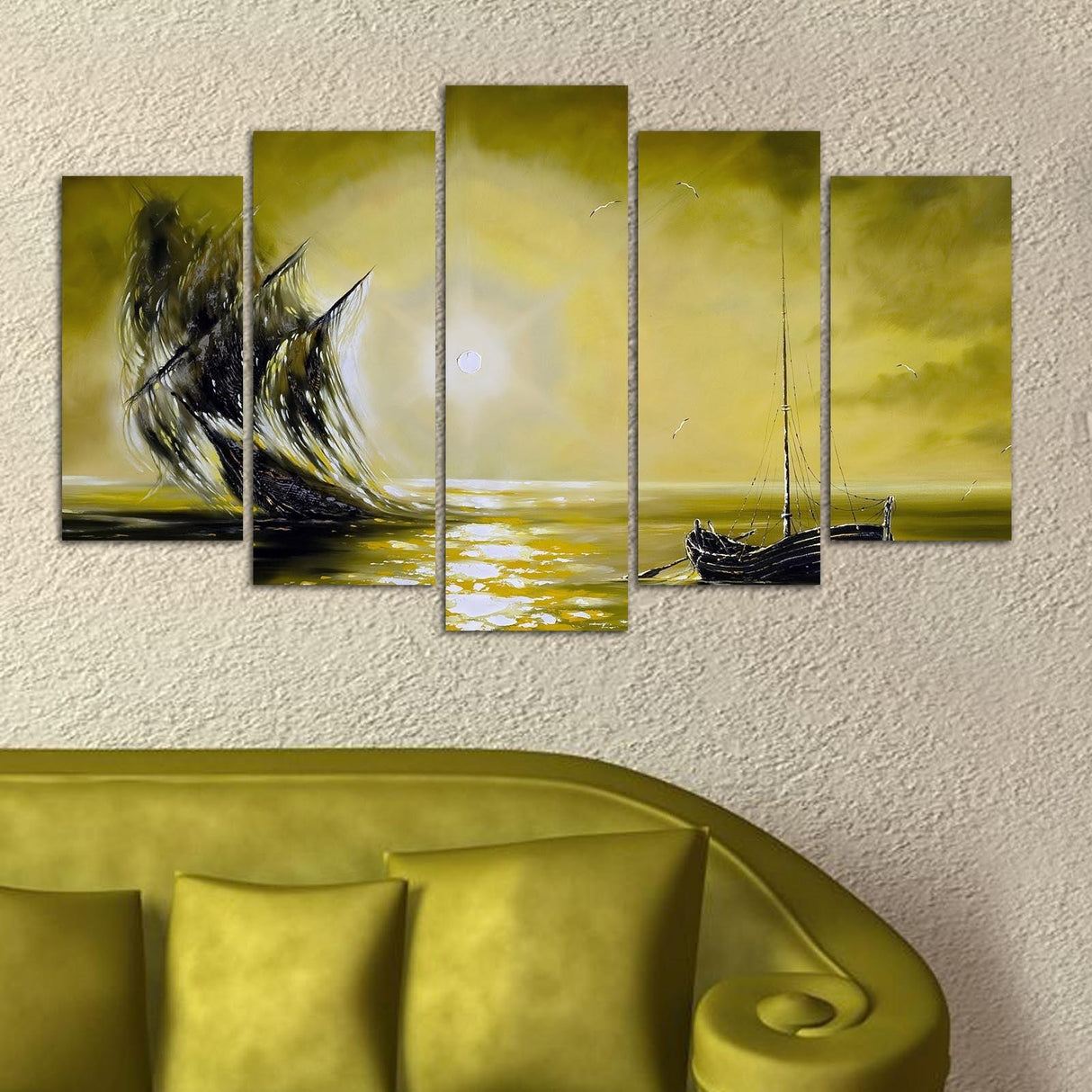 Tablou MDF ( 5 buc ) Soare puternica, Multicolor, 60x110 cm