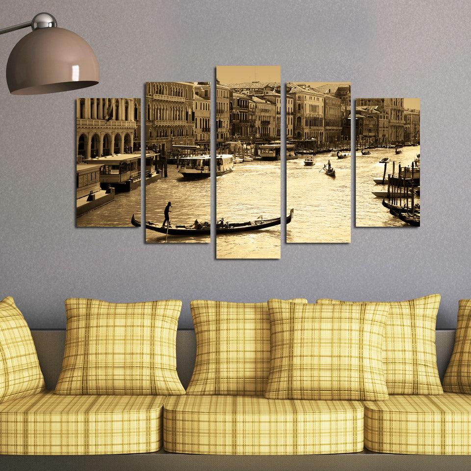 Tablou MDF ( 5 buc ) Venetia Gondola, Multicolor, 60x110 cm