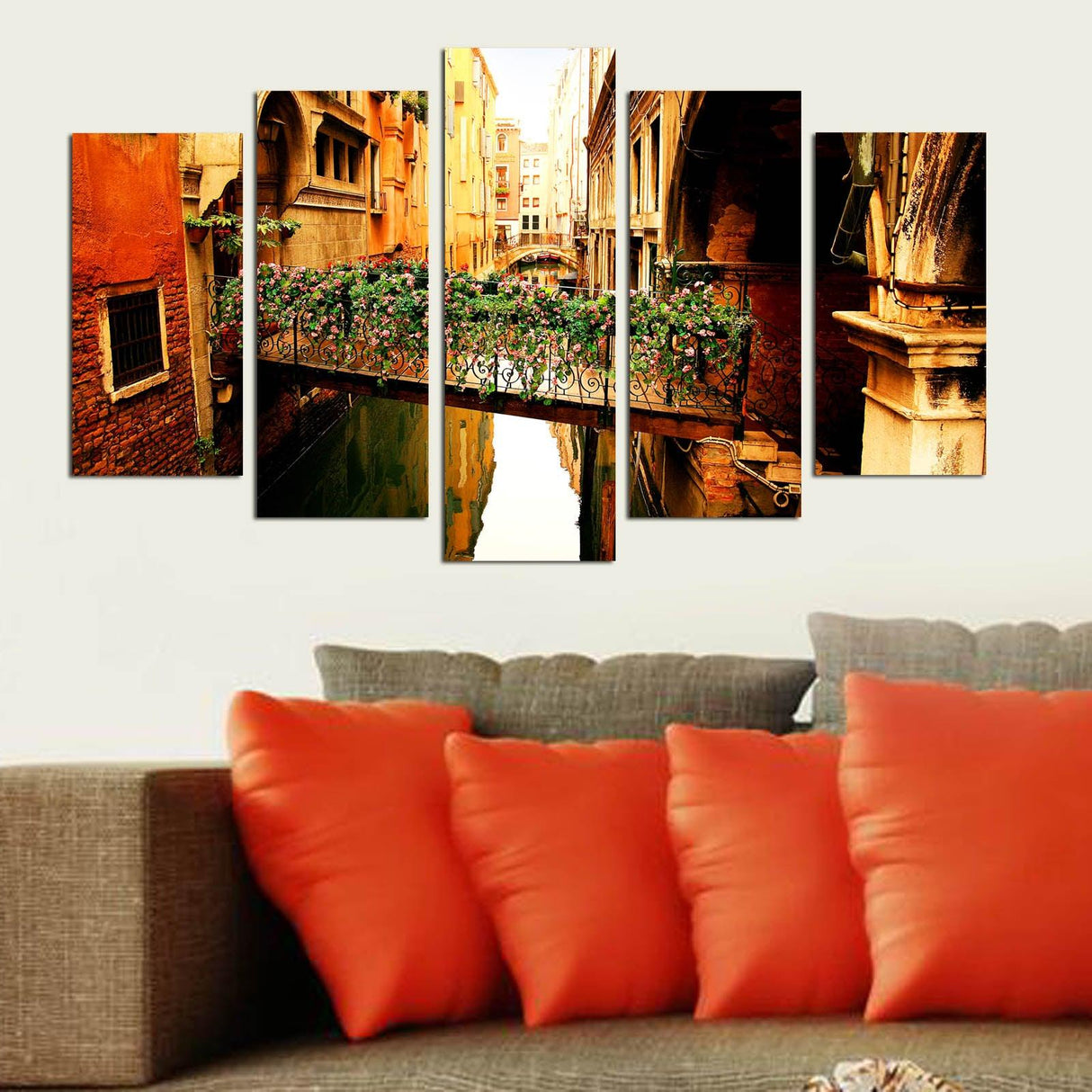 Tablou MDF ( 5 buc ) Venezia Pod inflorit, Multicolor, 60x110 cm
