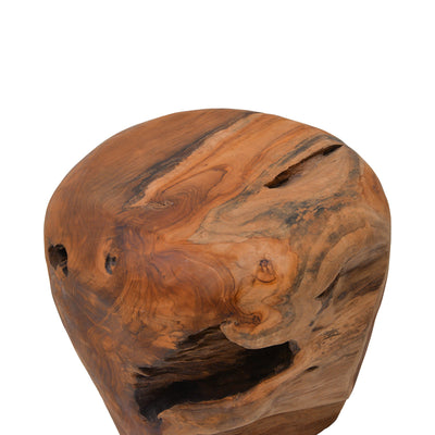 Taburet Bolare din lemn de teak, Natural Ø40x35cm, vedere frontală, lemn, pentru living