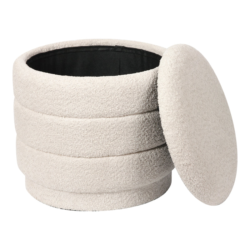 Taburet cu spațiu de depozitare Bettia stofă teddy, gri, Ø41x39 cm - Bej