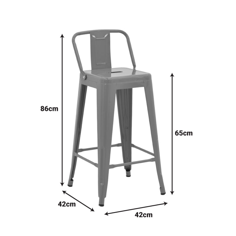 Taburet de bar cu spatar de inaltime medie Utopia din metala, antracit, 42x42x86 cm - Antracit