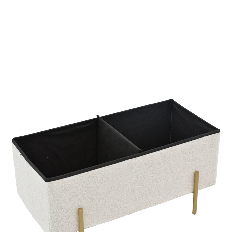 Taburet Ziwel cu capac teddy, alb auriu, 80x40x40 cm