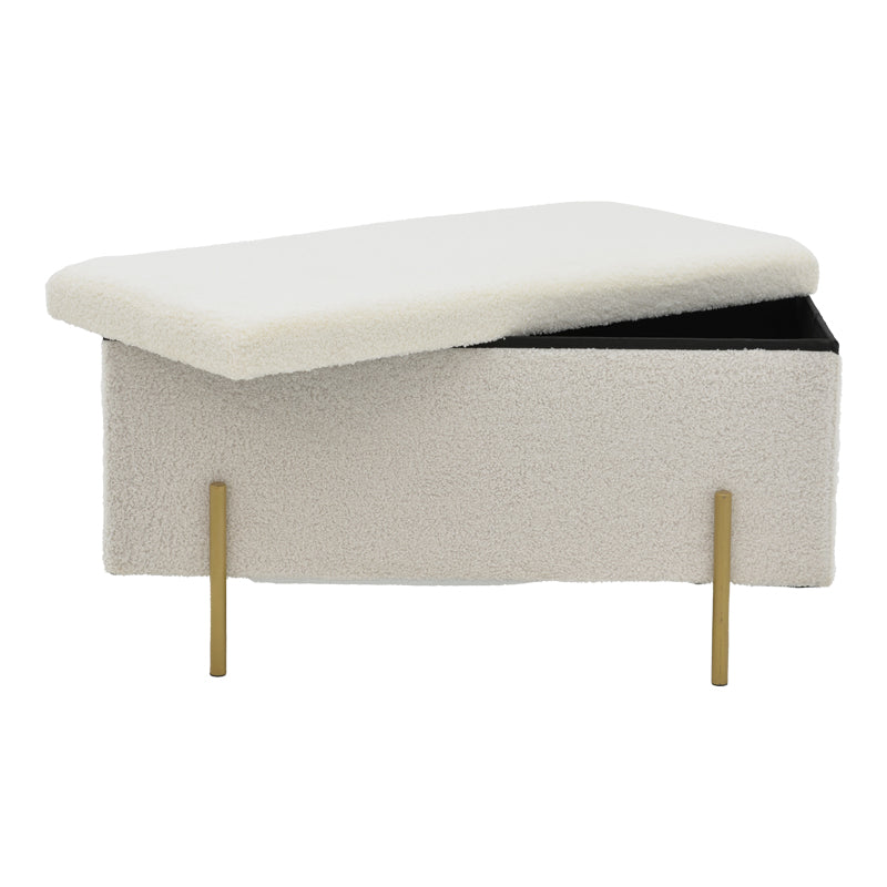 Taburet Ziwel cu capac teddy, alb auriu, 80x40x40 cm