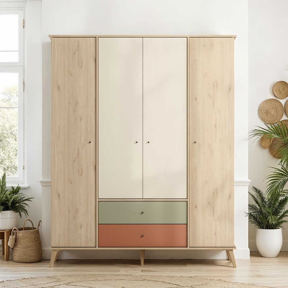 Dulap Haine Adore Tiffany, 4 usi, 2 sertare, Multicolor, 162 x 200 x 54 cm