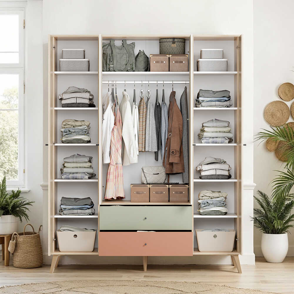 Dulap Haine Adore Tiffany, 4 usi, 2 sertare, Multicolor, 162 x 200 x 54 cm