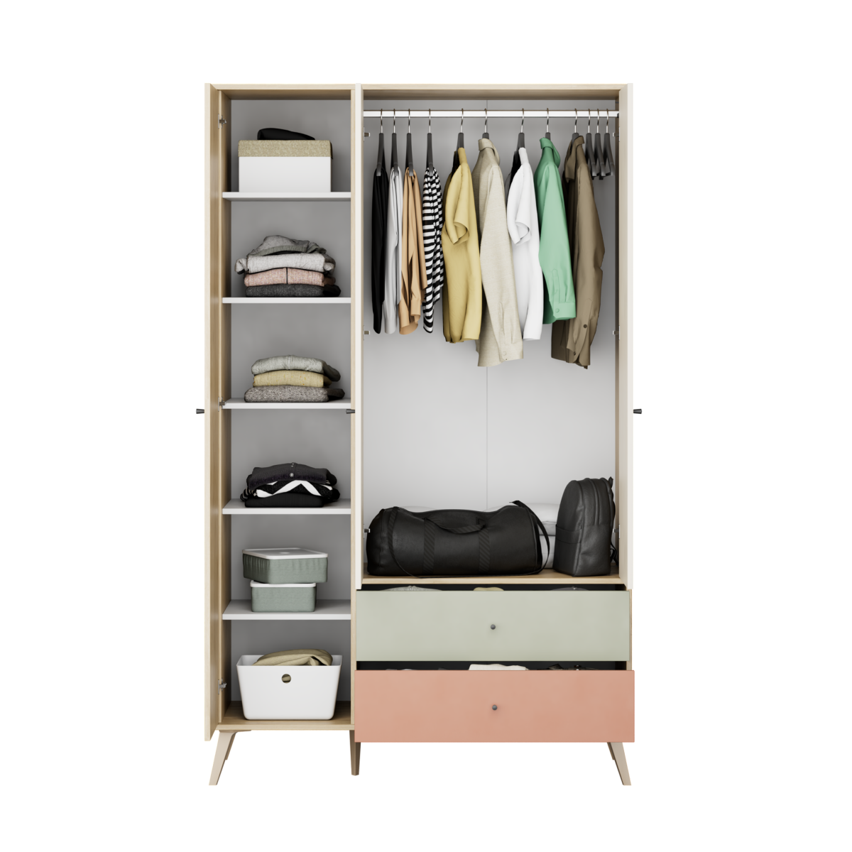 Dulap Haine Adore Tiffany, 3 usi, 2 sertare, Multicolor, 121 x 200 x 54 cm