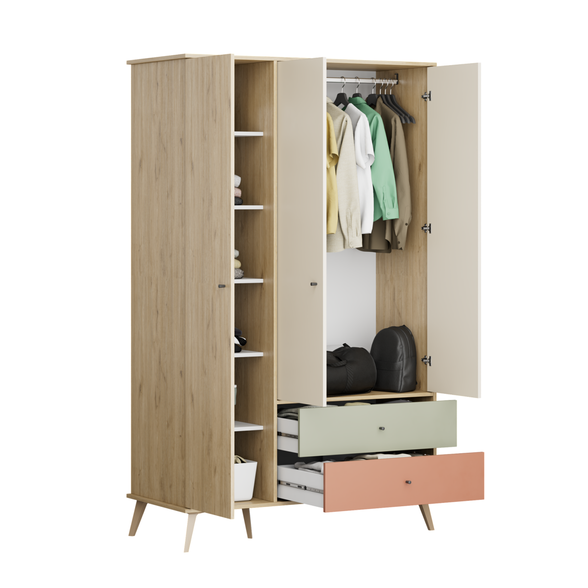 Dulap Haine Adore Tiffany, 3 usi, 2 sertare, Multicolor, 121 x 200 x 54 cm