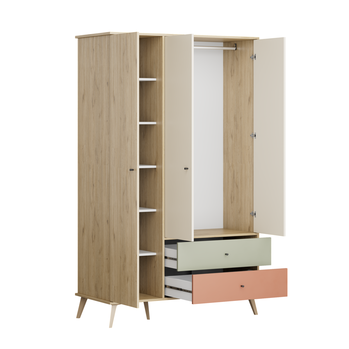 Dulap Haine Adore Tiffany, 3 usi, 2 sertare, Multicolor, 121 x 200 x 54 cm