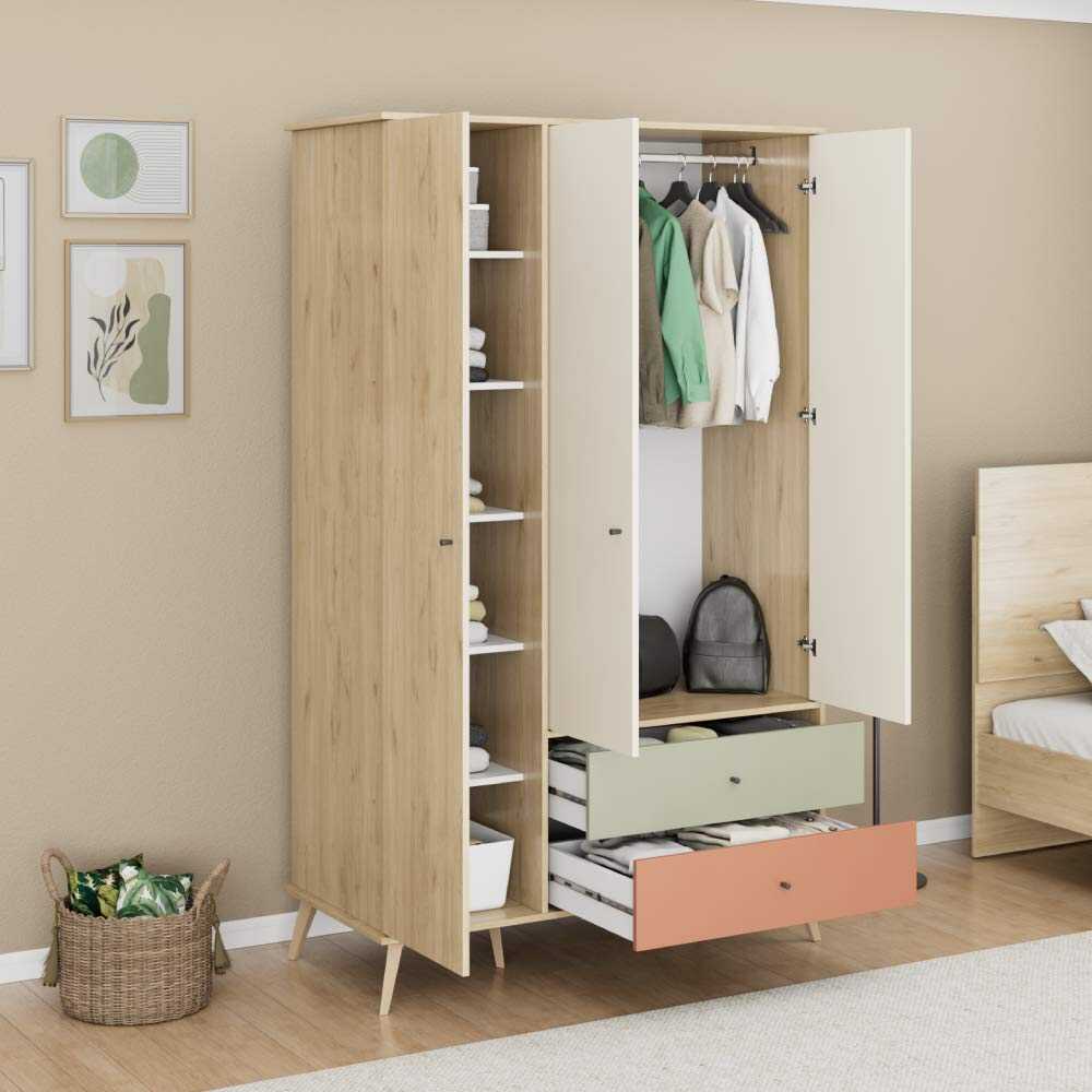 Dulap Haine Adore Tiffany, 3 usi, 2 sertare, Multicolor, 121 x 200 x 54 cm