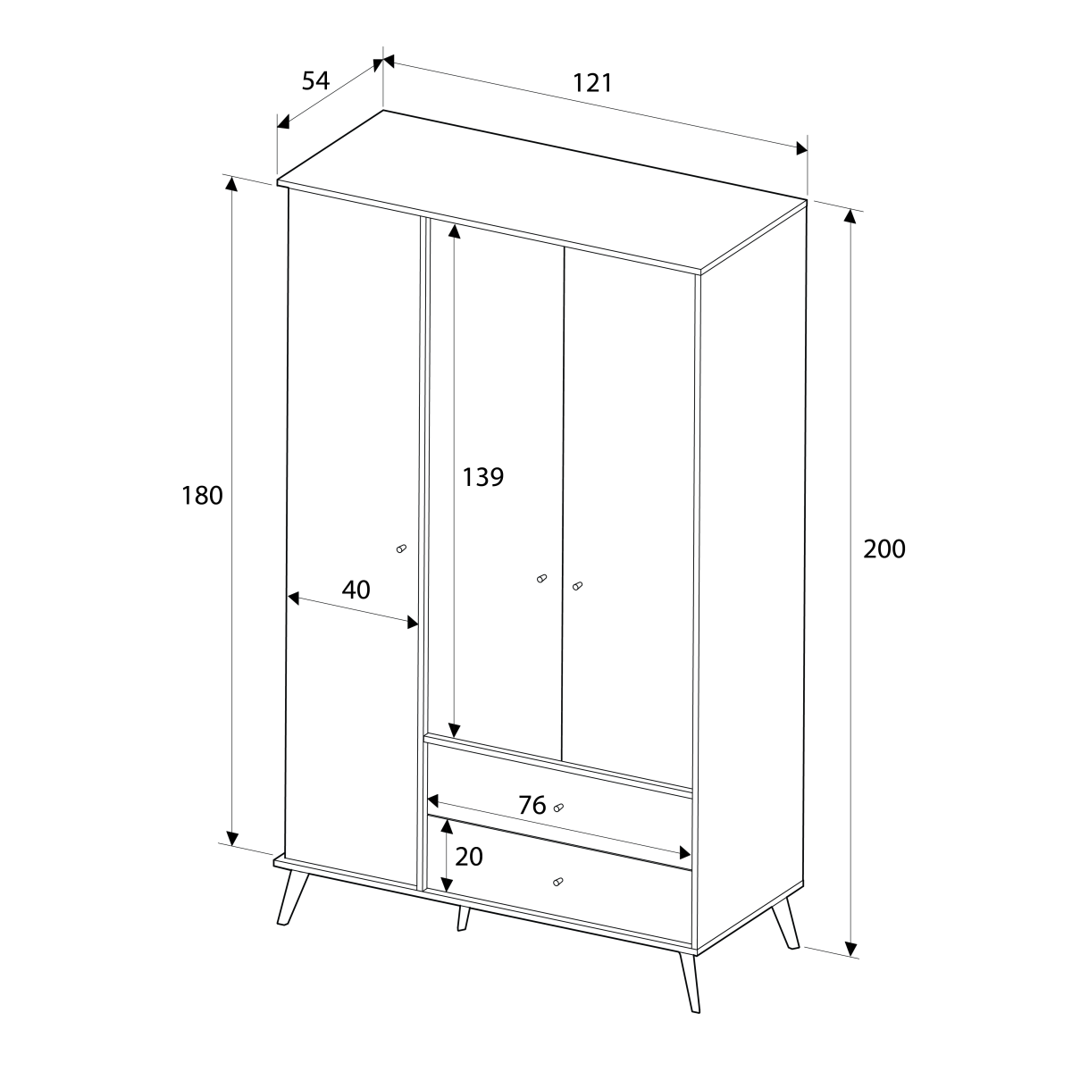 Dulap Haine Adore Tiffany, 3 usi, 2 sertare, Multicolor, 121 x 200 x 54 cm