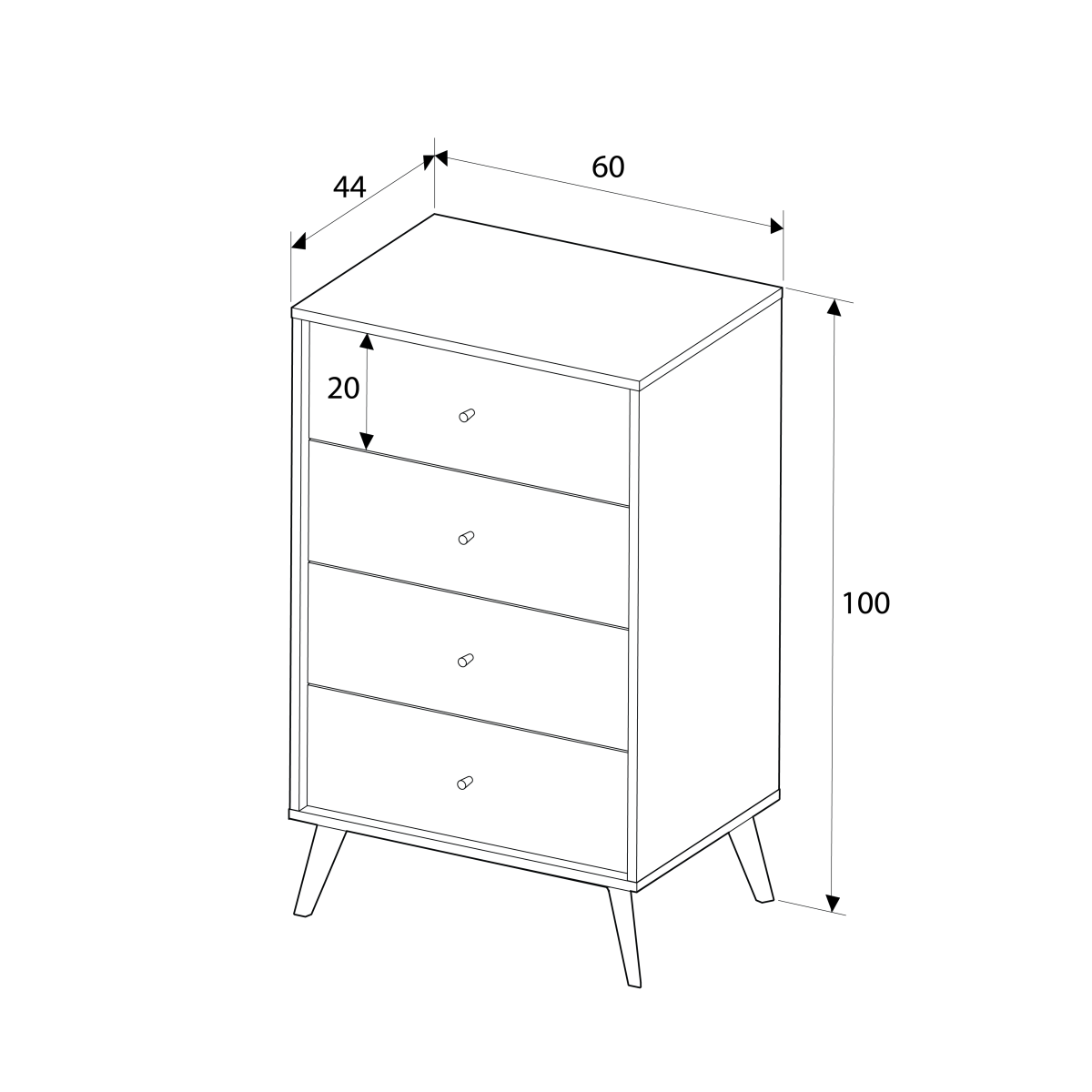 Comoda Adore Tiffany, 4 sertare, Multicolor, 60 x 99 x 44 cm