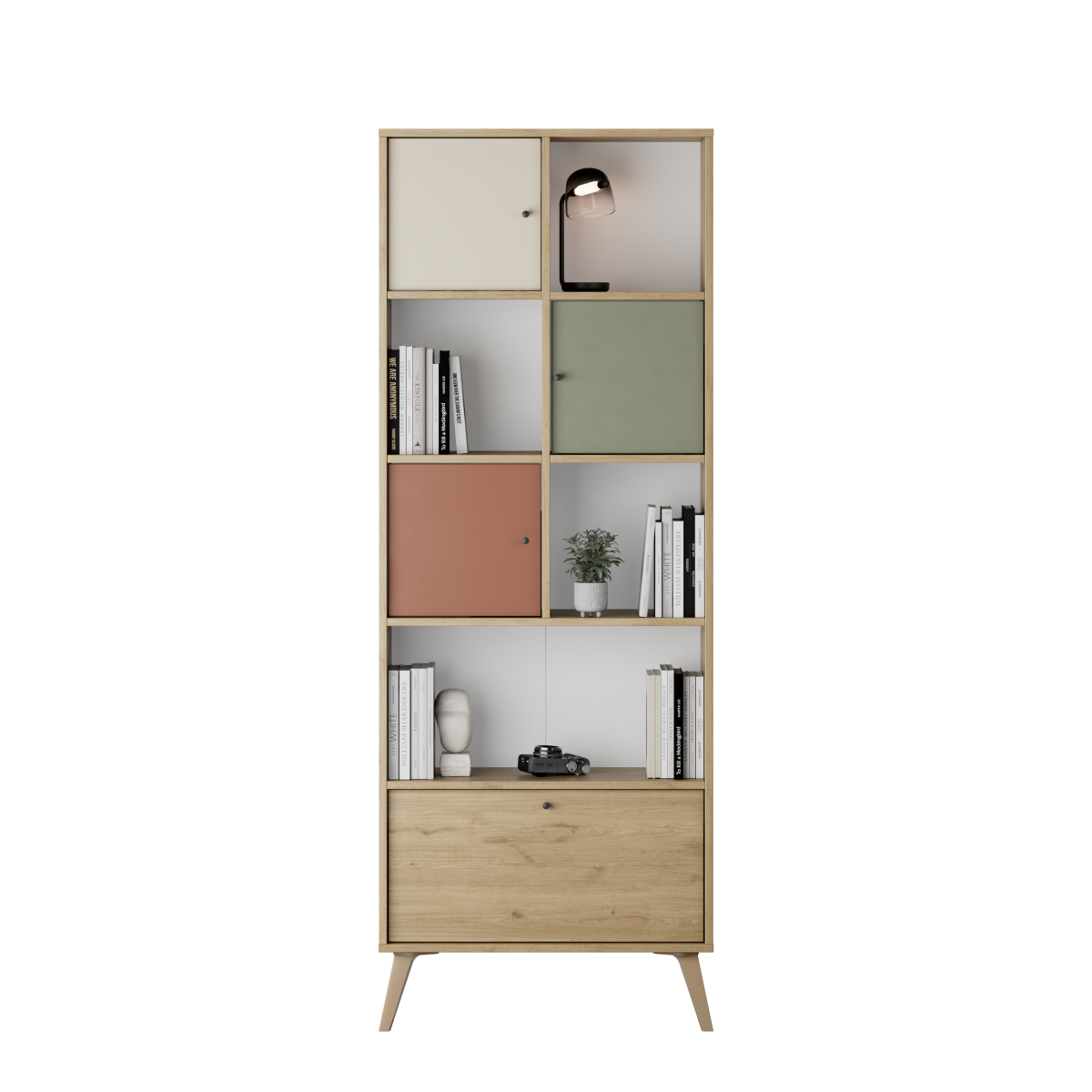 Biblioteca Adore Tiffany, 4 usi si 4 rafturi, Multicolor, 67x181x30 cm