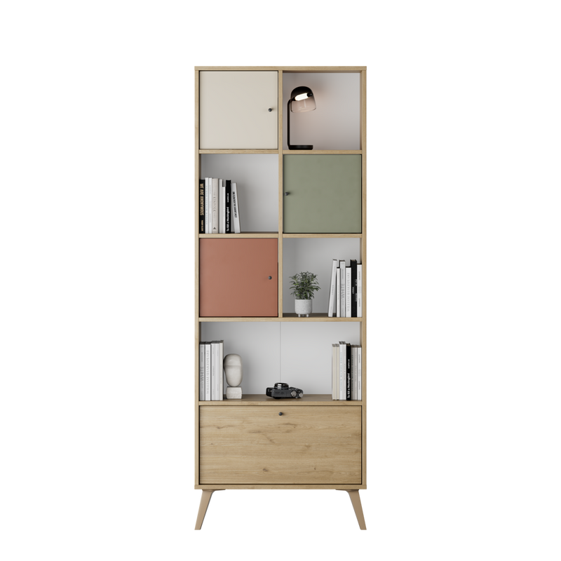 Biblioteca Adore Tiffany, 4 usi si 4 rafturi, Multicolor, 67x181x30 cm, foto produs