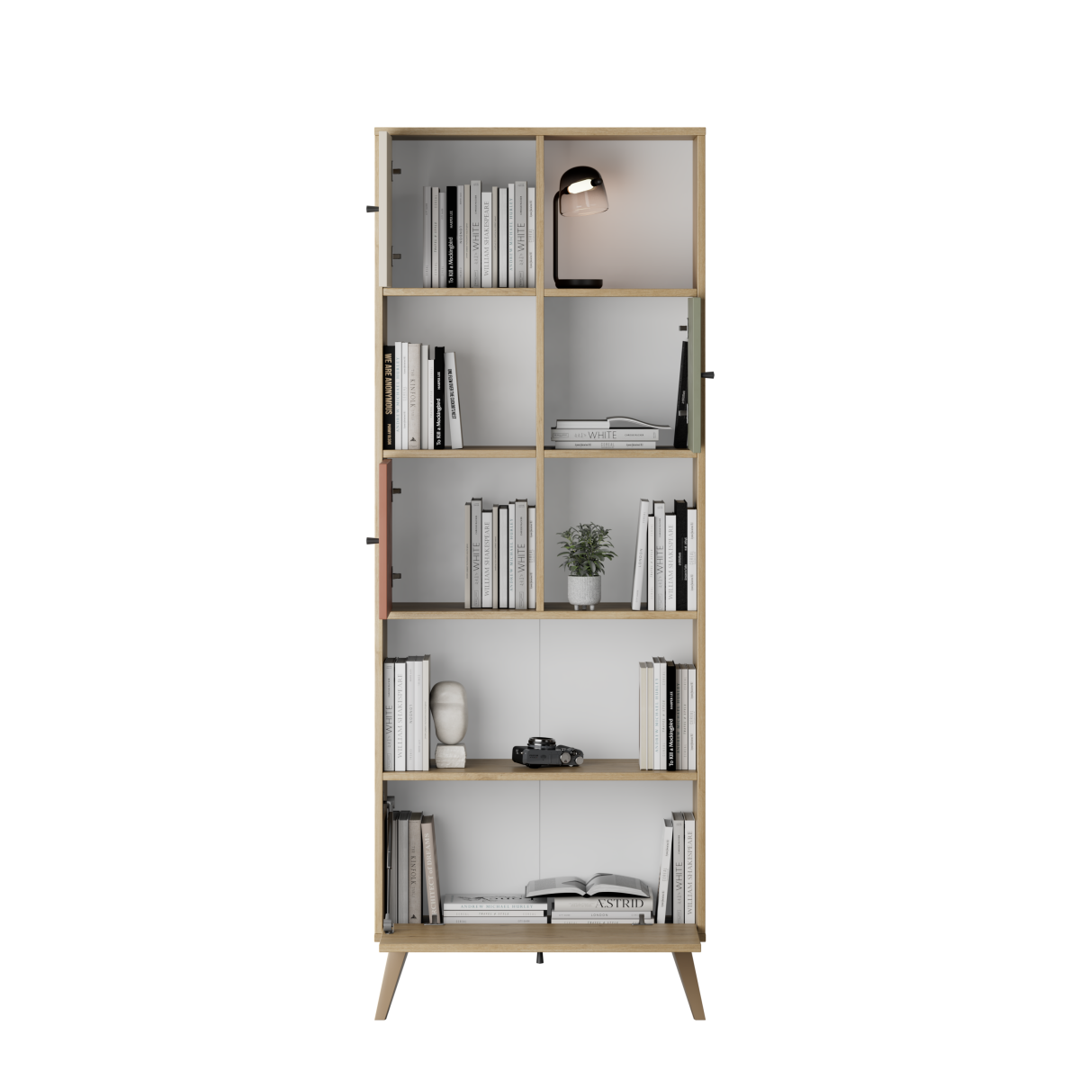 Biblioteca Adore Tiffany, 4 usi si 4 rafturi, Multicolor, 67x181x30 cm