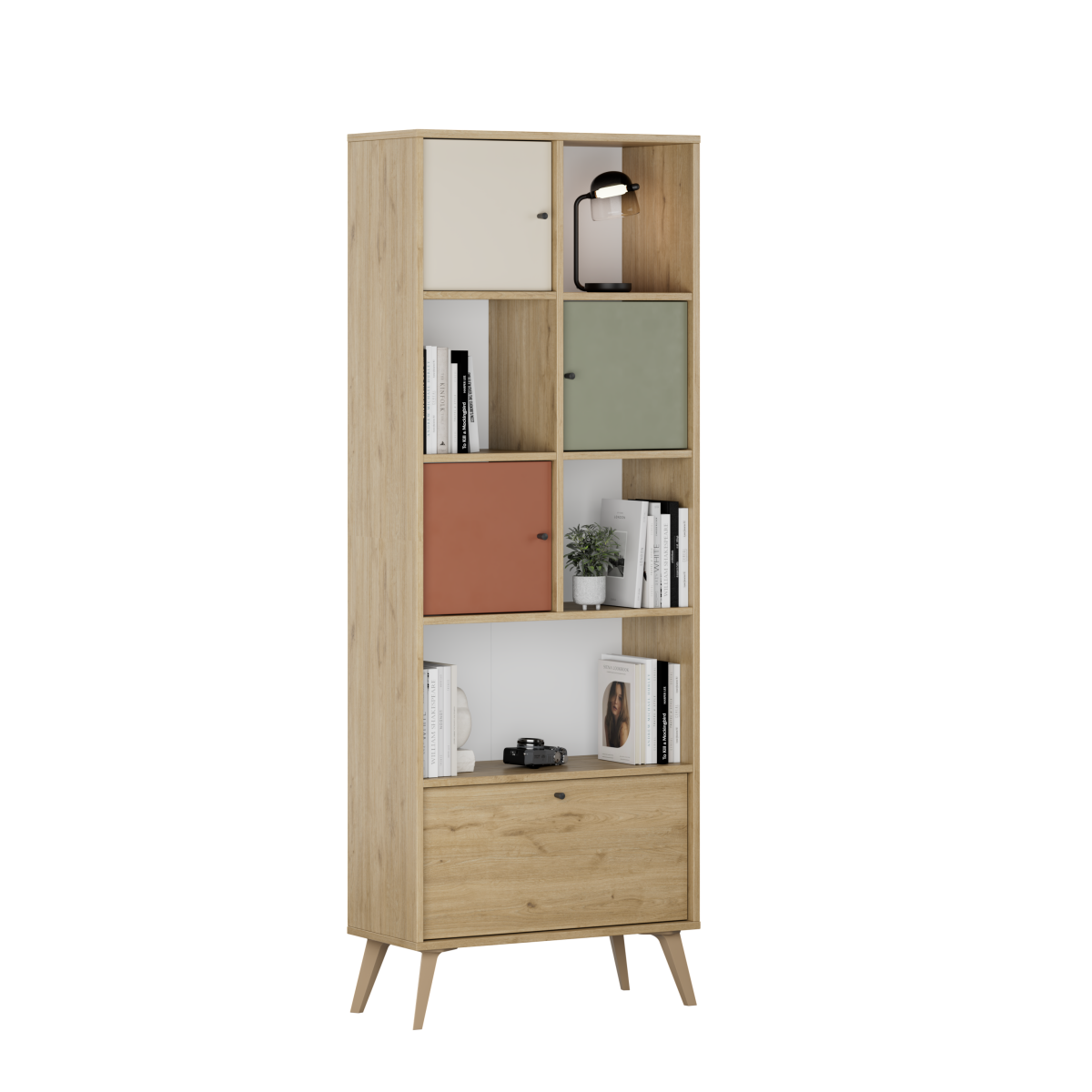 Biblioteca Adore Tiffany, 4 usi si 4 rafturi, Multicolor, 67x181x30 cm