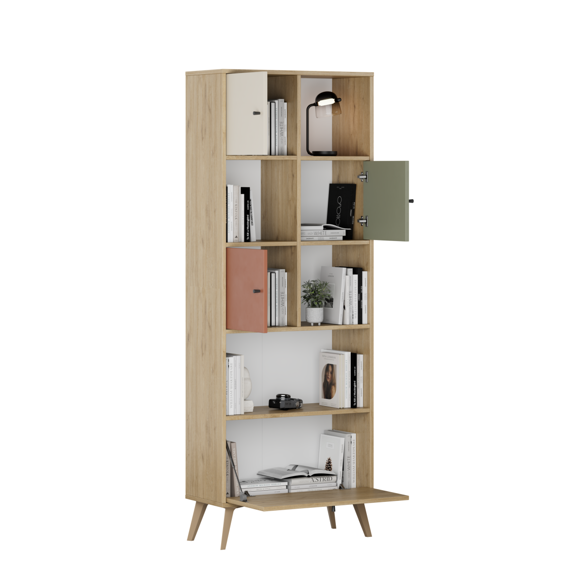 Biblioteca Adore Tiffany, 4 usi si 4 rafturi, Multicolor, 67x181x30 cm