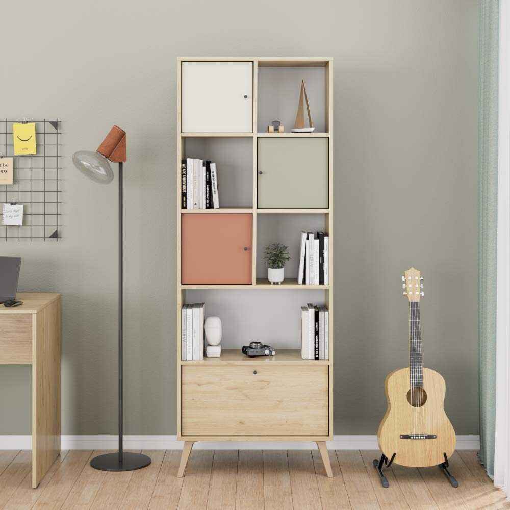 Biblioteca Adore Tiffany, 4 usi si 4 rafturi, Multicolor, 67 x 181 x 30 Cm