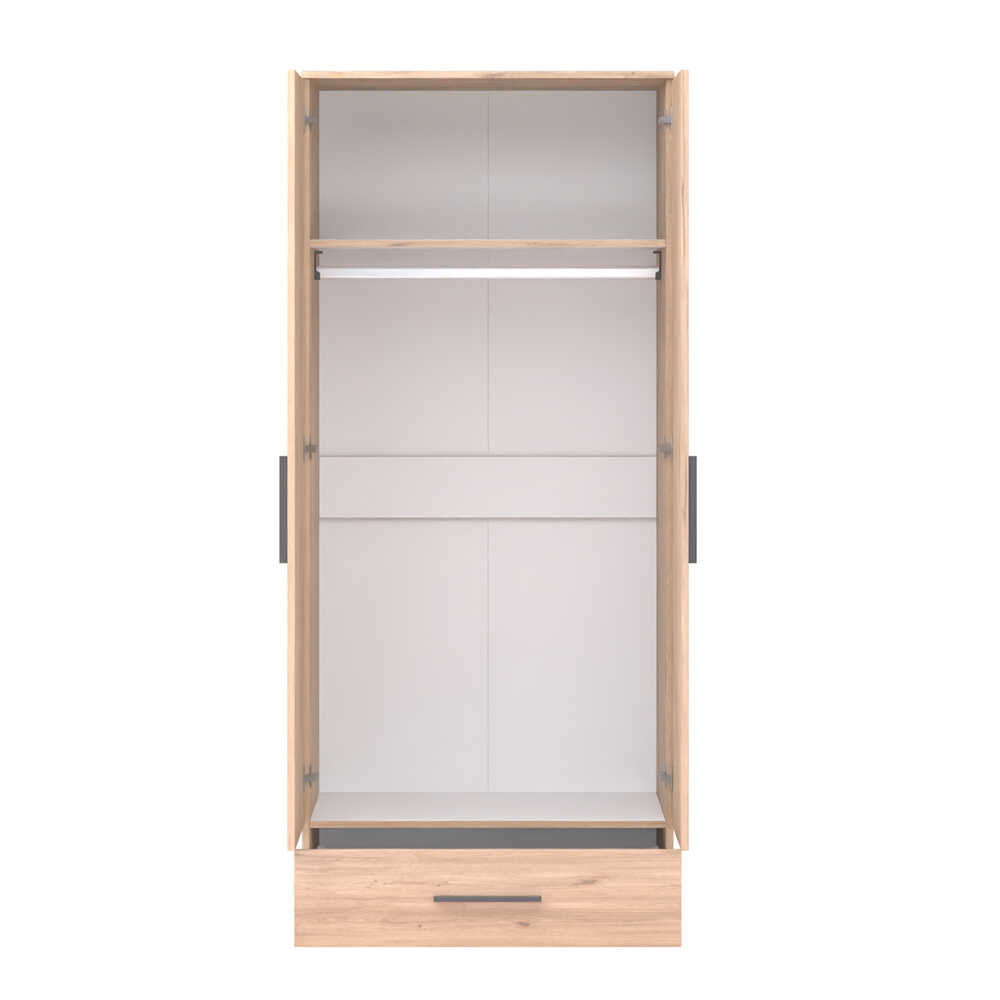 Dulap Haine Adore Trendline cu 2 usi si sertar, Stejar, 80x187x52 cm