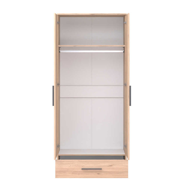 Dulap Haine Adore Trendline cu 2 usi si sertar, Stejar, 80x187x52 cm, perspectiva suplimentara