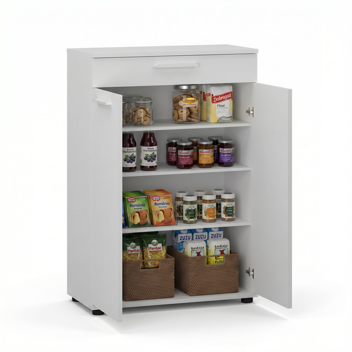 Dulap Multifuncțional pentru Hol, Baie sau Bucătărie, 2 Uși, 1 Sertar, 73 x 108 x 35 cm - Alb