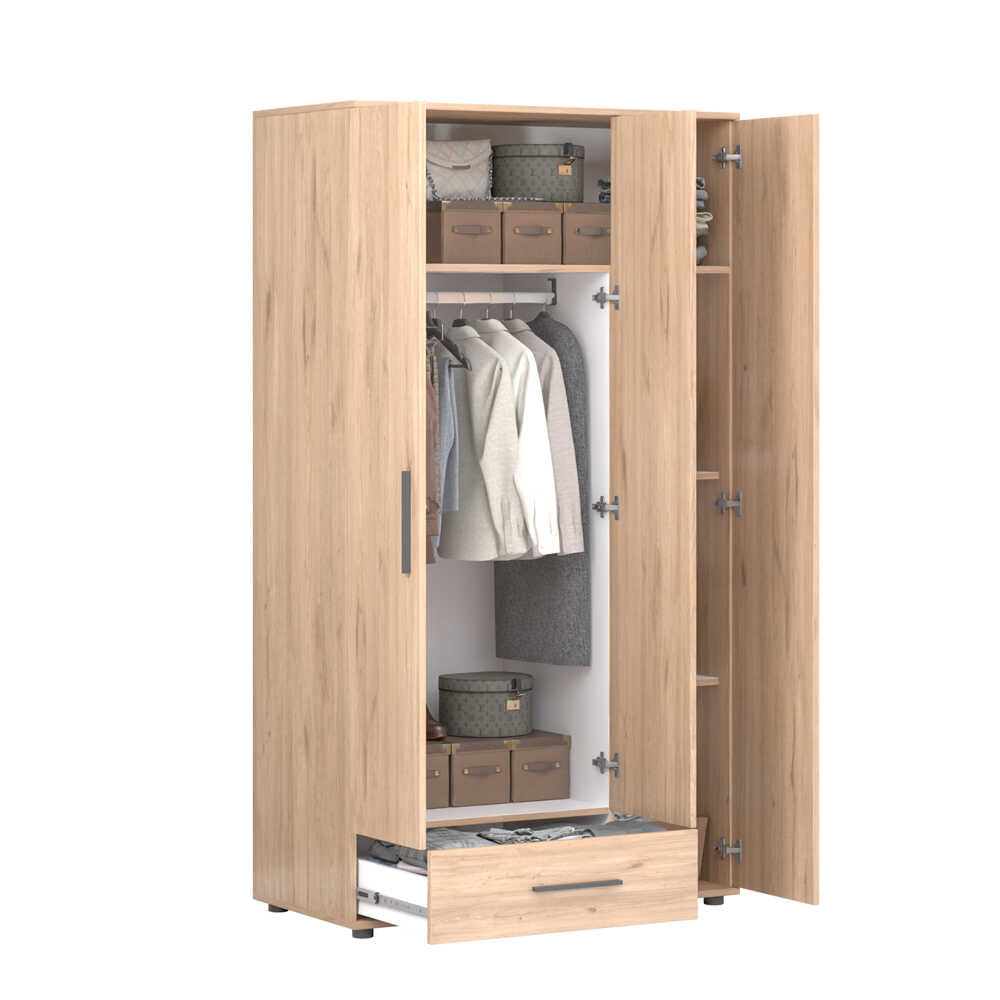 Dulap Haine Adore Trendline, 3 usi, 1 sertar, Alb - Stejar, 103x187x52 cm