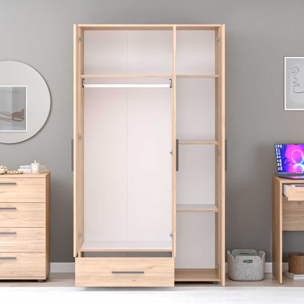 Dulap Haine Adore Trendline, 3 usi, 1 sertar, Alb - Stejar, 103x187x52 cm