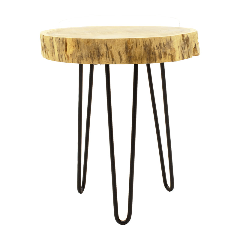 Tripp I Măsuță laterală solid acacia lemn Natural-picioare metalice negre D41χ45cm, 41x41x45 cm