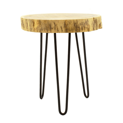 Detaliu material și finisaj pentru Tripp I Măsuță laterală solid acacia lemn Natural-picioare metalice negre D41χ45cm, 41x41x45 cm