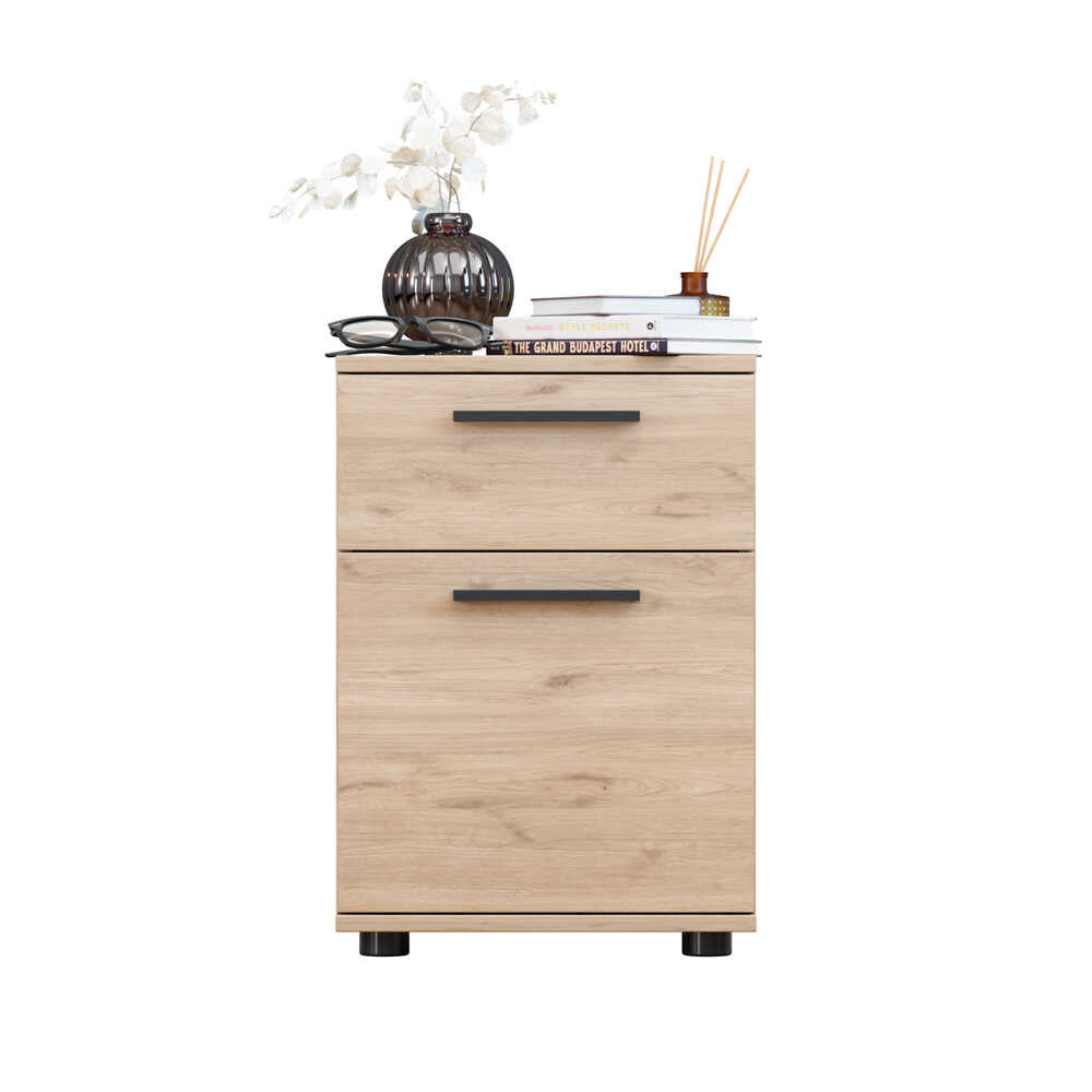 Noptiera Adore White, 2 sertare, Usa reversibila, Alb, 40x57x41 cm