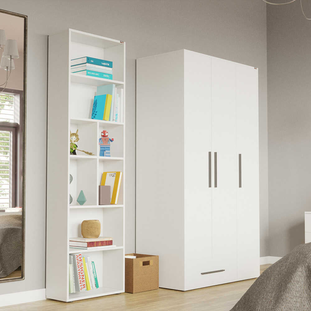 Biblioteca Adore White, 8 rafturi, Alb, 55 x 187 x 23 cm