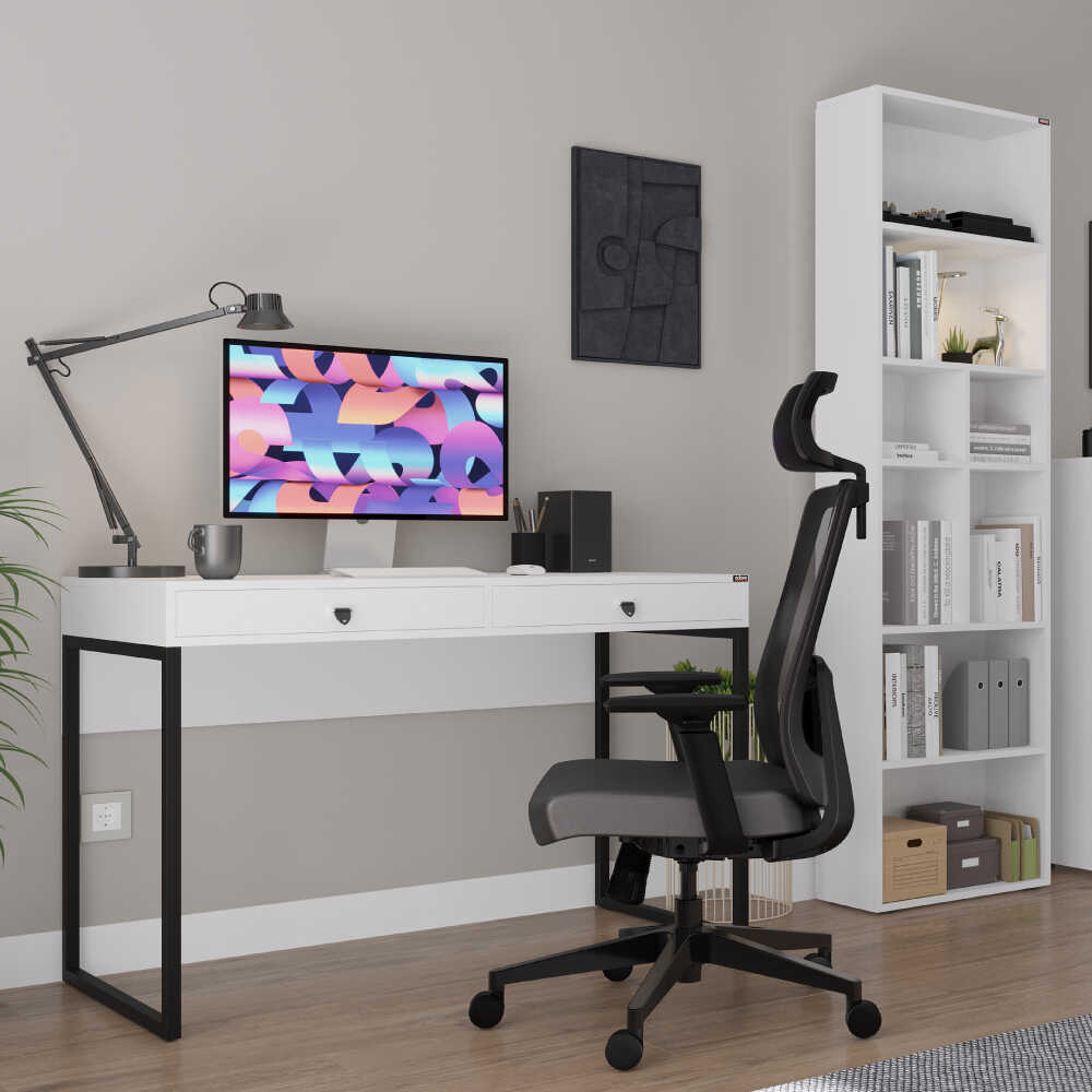 Biblioteca Adore White, 8 rafturi, Alb, 55 x 187 x 23 cm