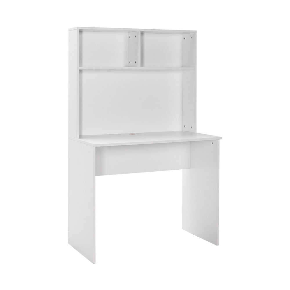 Birou Adore White cu biblioteca, Alb, 90x148x52 cm