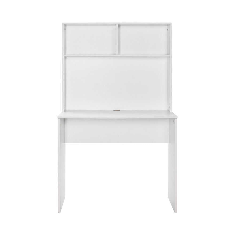 Birou Adore White cu biblioteca, Alb, 90x148x52 cm