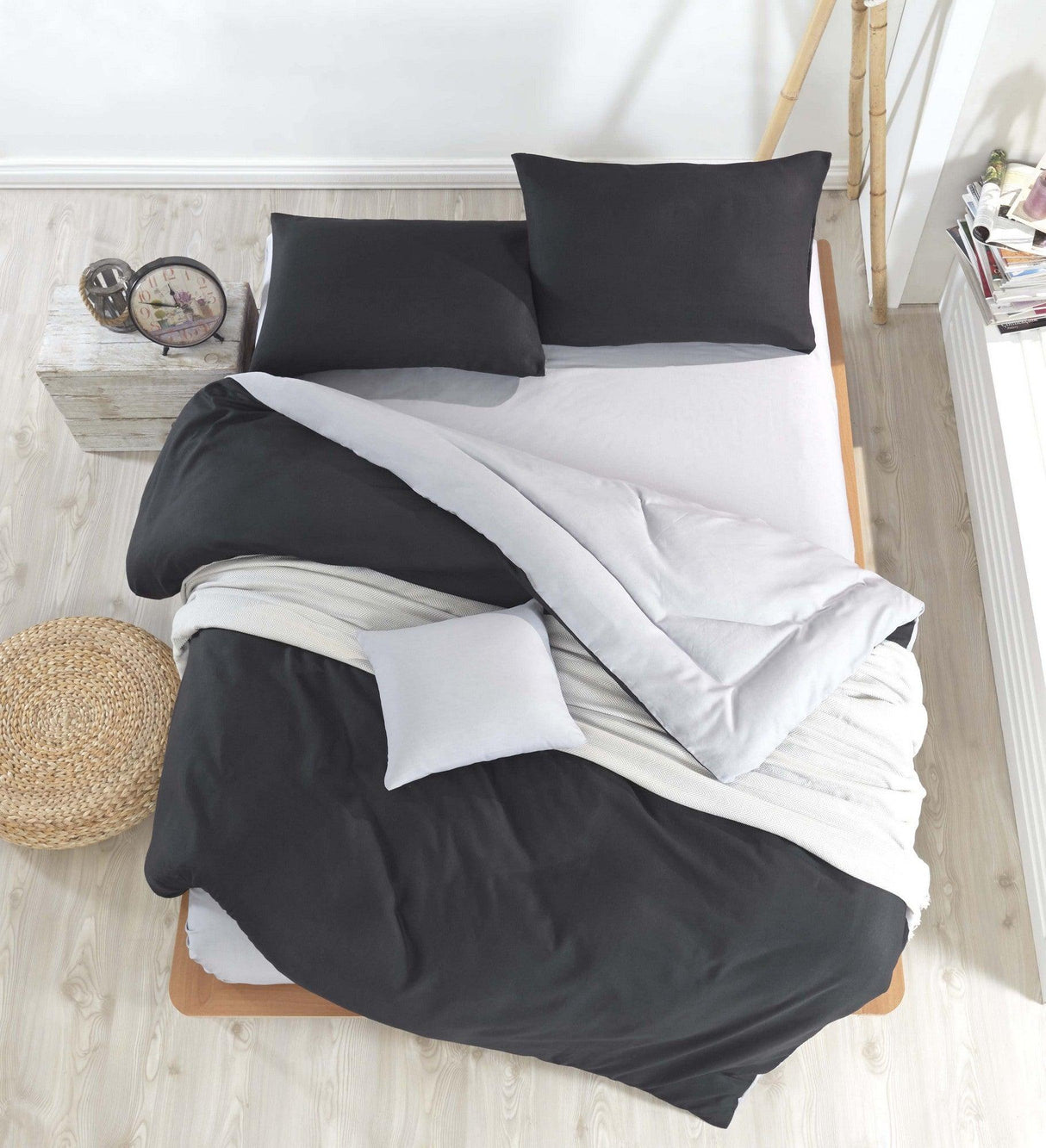 Set Lenjerie de pat double, Negru, 220 x 200 cm,65% Bumbac / 35% POLYESTER