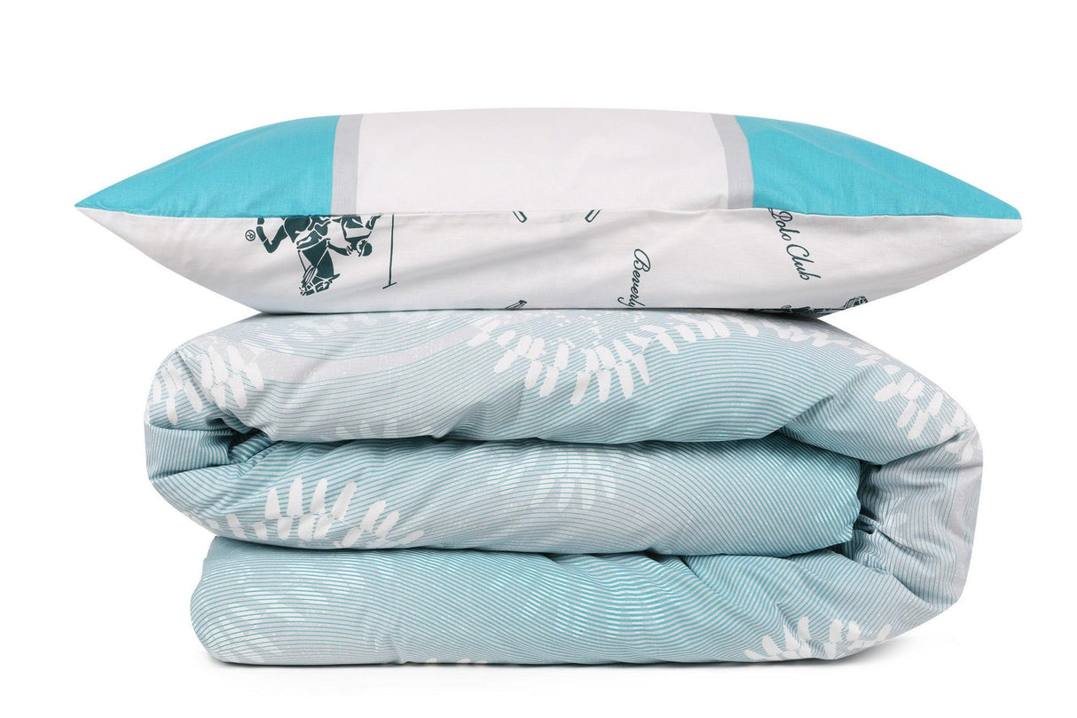 Set Lenjerie de pat double, Albastru, 220 x 200 cm,100% Bumbac Ranforce