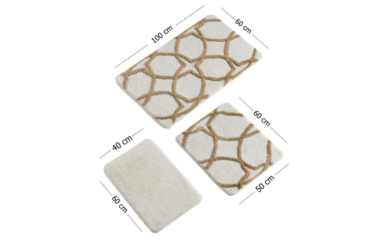 Set Covor de baie (3 bucăți), Crem - Maro