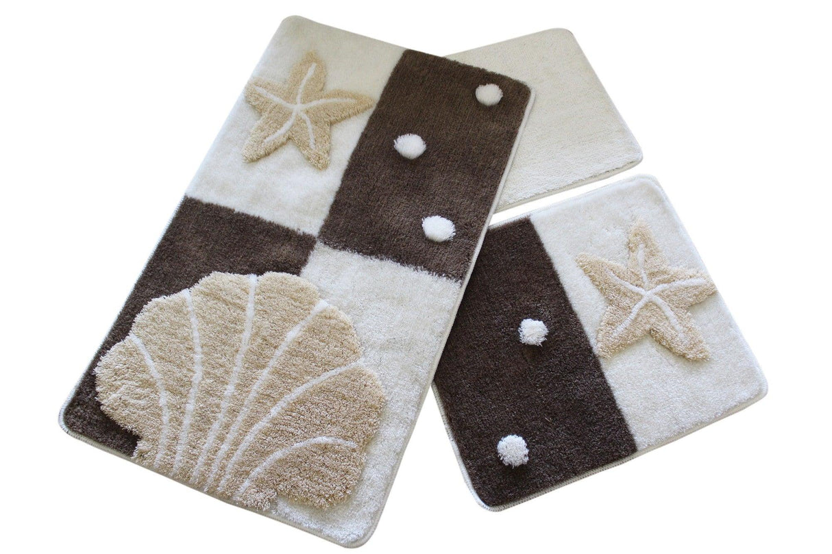 Set Covor de baie (3 bucăți), Crem - Maro