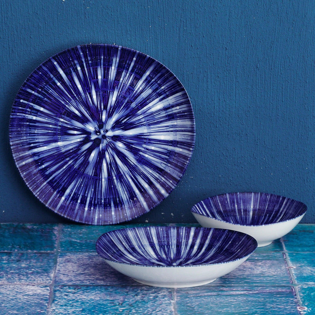 Serviciu de masa, Set 24 piese pentru cina, Portelan, Albastru