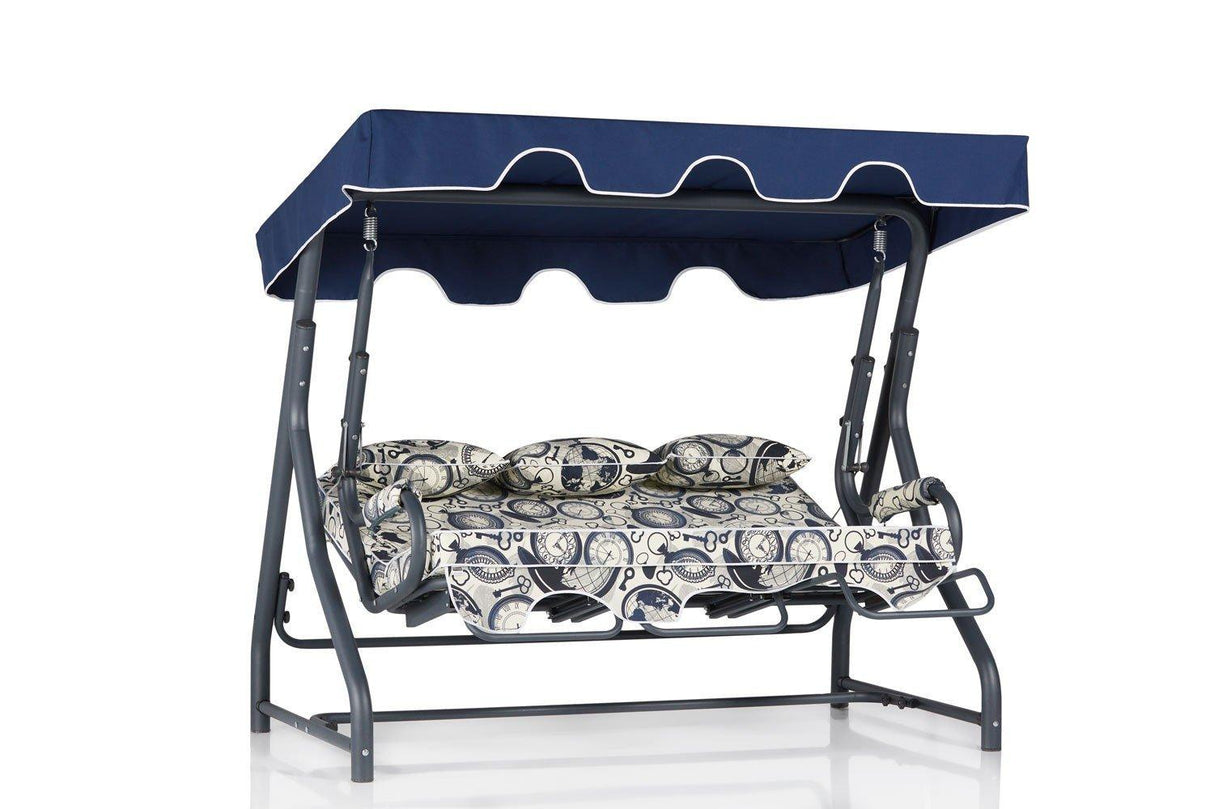 Balansoar de gradina cu 3 locuri Extensibila Rush, Albastru, 200 x 165 x 110 cm