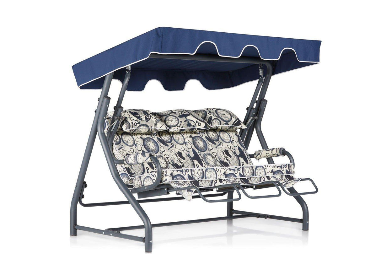 Balansoar de gradina cu 3 locuri Extensibila Rush, Albastru, 200 x 165 x 110 cm