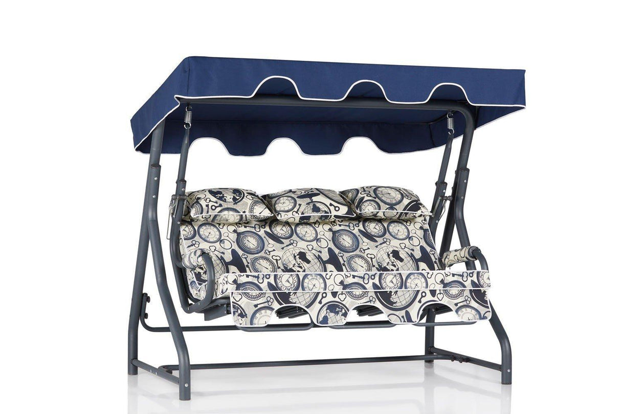 Balansoar de gradina cu 3 locuri Extensibila Rush, Albastru, 200 x 165 x 110 cm
