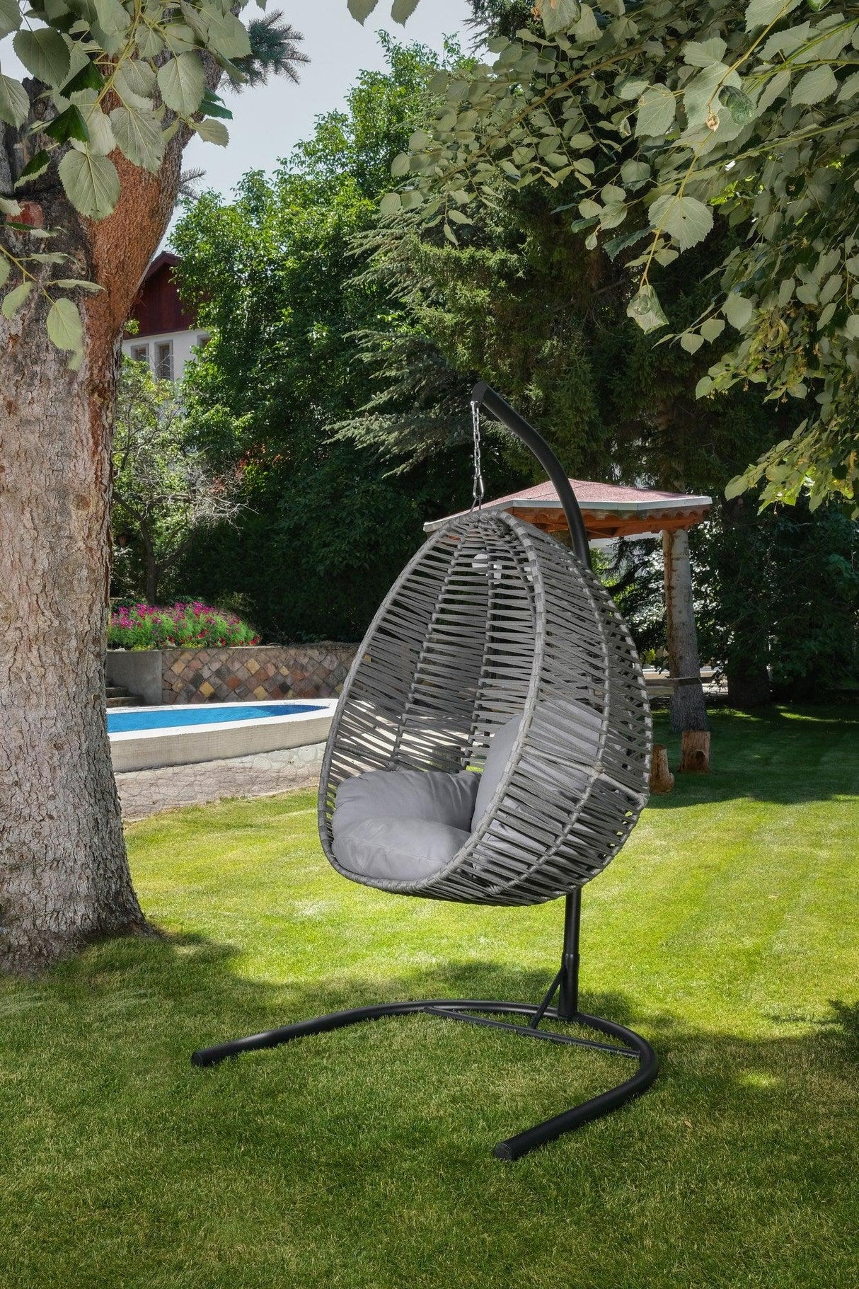 Balansoar de Gradina cu un singur loc Fistik, Gri, 110 X 196 X 110 Cm