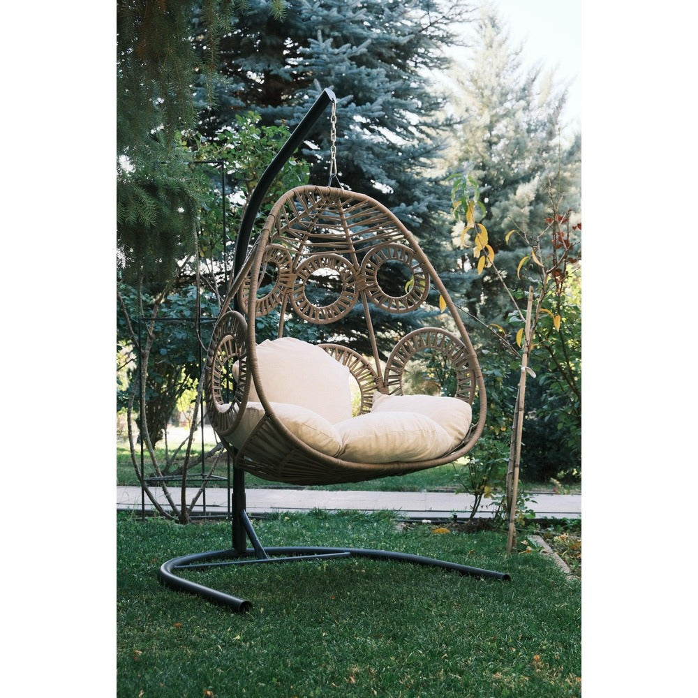 Balansoar de Gradina cu un singur loc Naso, Negru, 110x196x110 cm - Bej crem