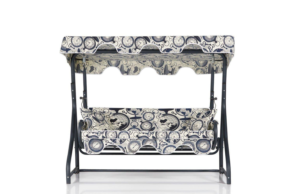 Balansoar de gradina extensibila 3 locuri Sibiu, Albastru, 200 x 165 x 110 cm