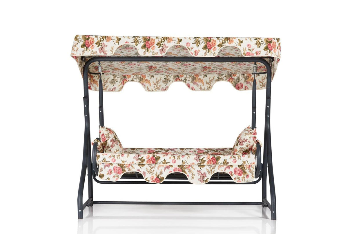 Balansoar de gradina extensibila cu 3 locuri Timisoara, Bej - Roz, 200 x 165 x 110 cm