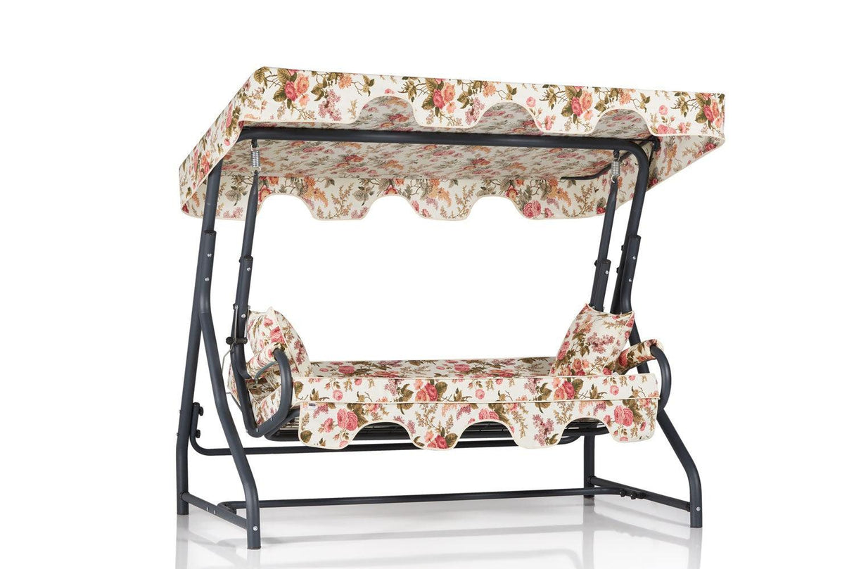 Balansoar de gradina extensibila cu 3 locuri Timisoara, Bej - Roz, 200 x 165 x 110 cm