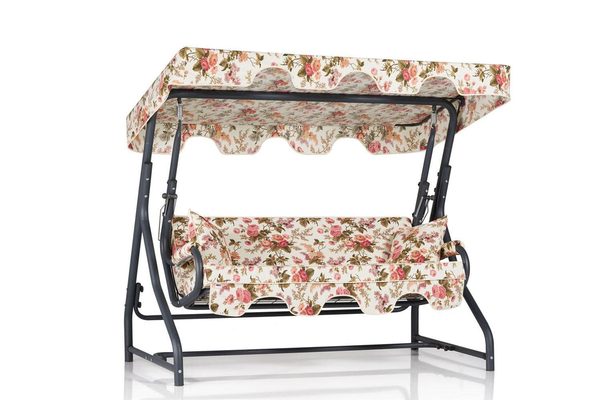 Balansoar de gradina extensibila cu 3 locuri Timisoara, Bej - Roz, 200 x 165 x 110 cm