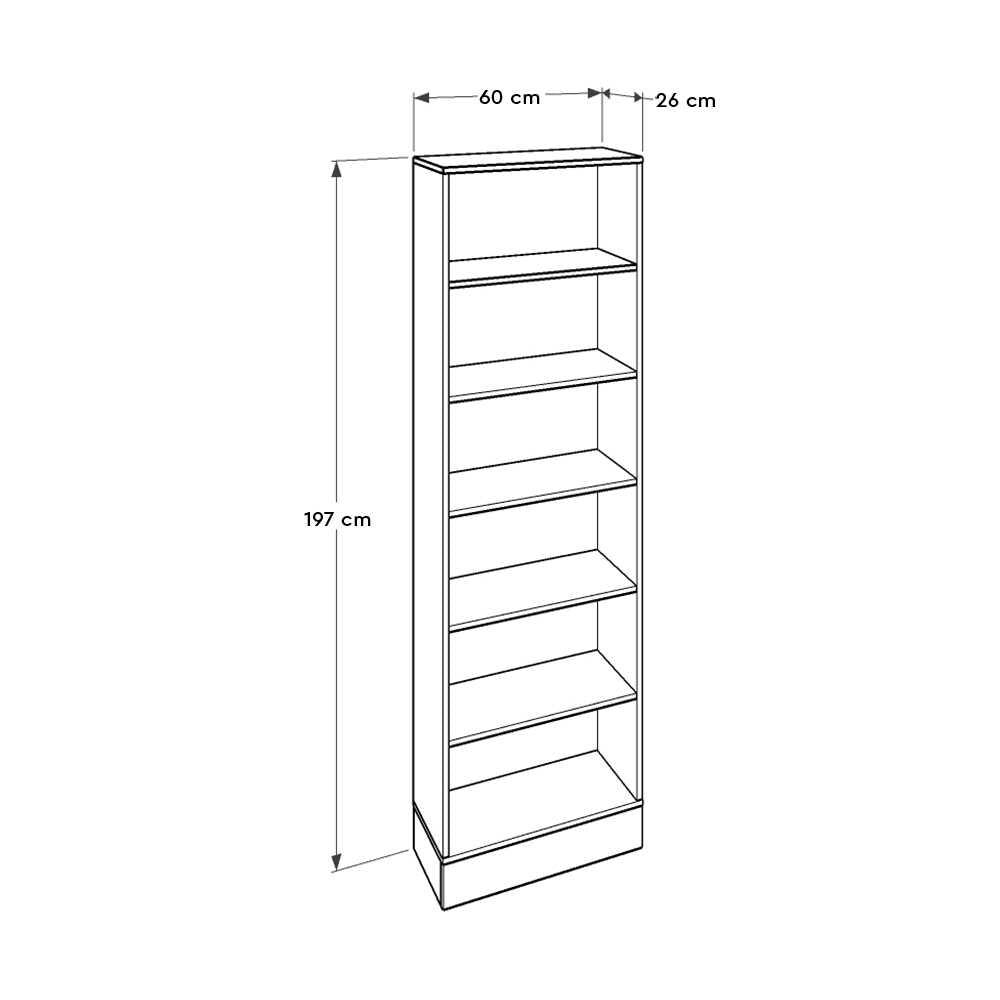 Bibliotecă Adore Base cu 6 Rafturi, Alb, 60x197x26 cm